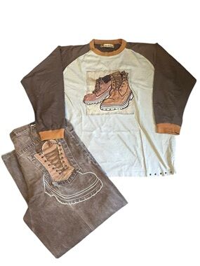 Vintage Y2K Raw Blue Timberland Boot Baggy Denim Set 42x34 3XL